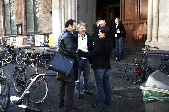 Orwa Nyrabia, Diana El Jeiroudi & Mikael Opstrup outside IDFA Forum in 2007